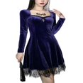 thumbnail image 3 of OUSITAID Robe Gothique Mode Femme Couleur Unie Manches Longues Taille Haute Bordure en Dentelle Robe Trapèze Mode Urbaine, 3 of 6