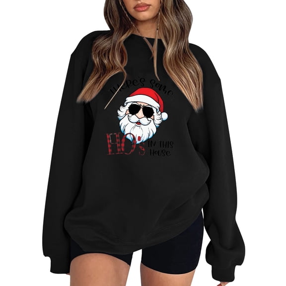 Aloohaidyvio Christmas Tops,Womens Fashion Printed Loose Long Sleeve Blouse Round Neck Casual Pullover Tops Sweatershirt