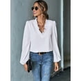 thumbnail image 4 of Women Long Lantern Sleeve Blouse Tops V Neck Shirts Loose Blouses White M, 4 of 9