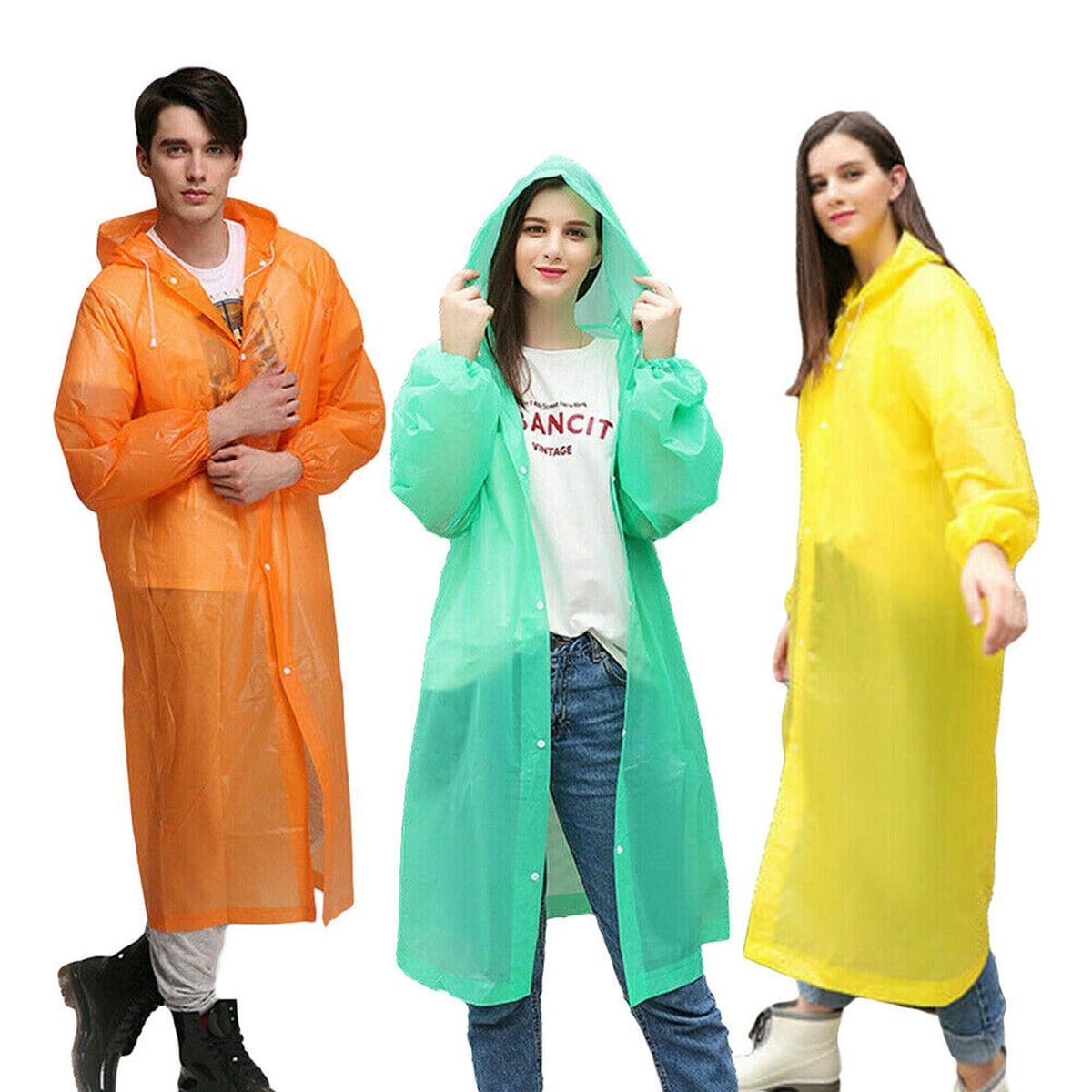 Men Women Waterproof Jacket PE Hooded Raincoat Rain Coat Poncho Rainwear 