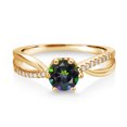 thumbnail image 2 of Gem Stone King 18K Yellow Gold Plated Silver Ring Round Mystic Topaz and Moissanite (1.08 Cttw) (Size 9), 2 of 4