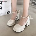 Hui Xuan 2024 New Elegant Bow Wedding Party Pumps Women Thick Heel Mary