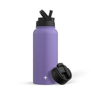 JoyJolt Vacuum Insulated Water Bottle with Flip Lid & Sport Straw Lid - 32 oz - Purple