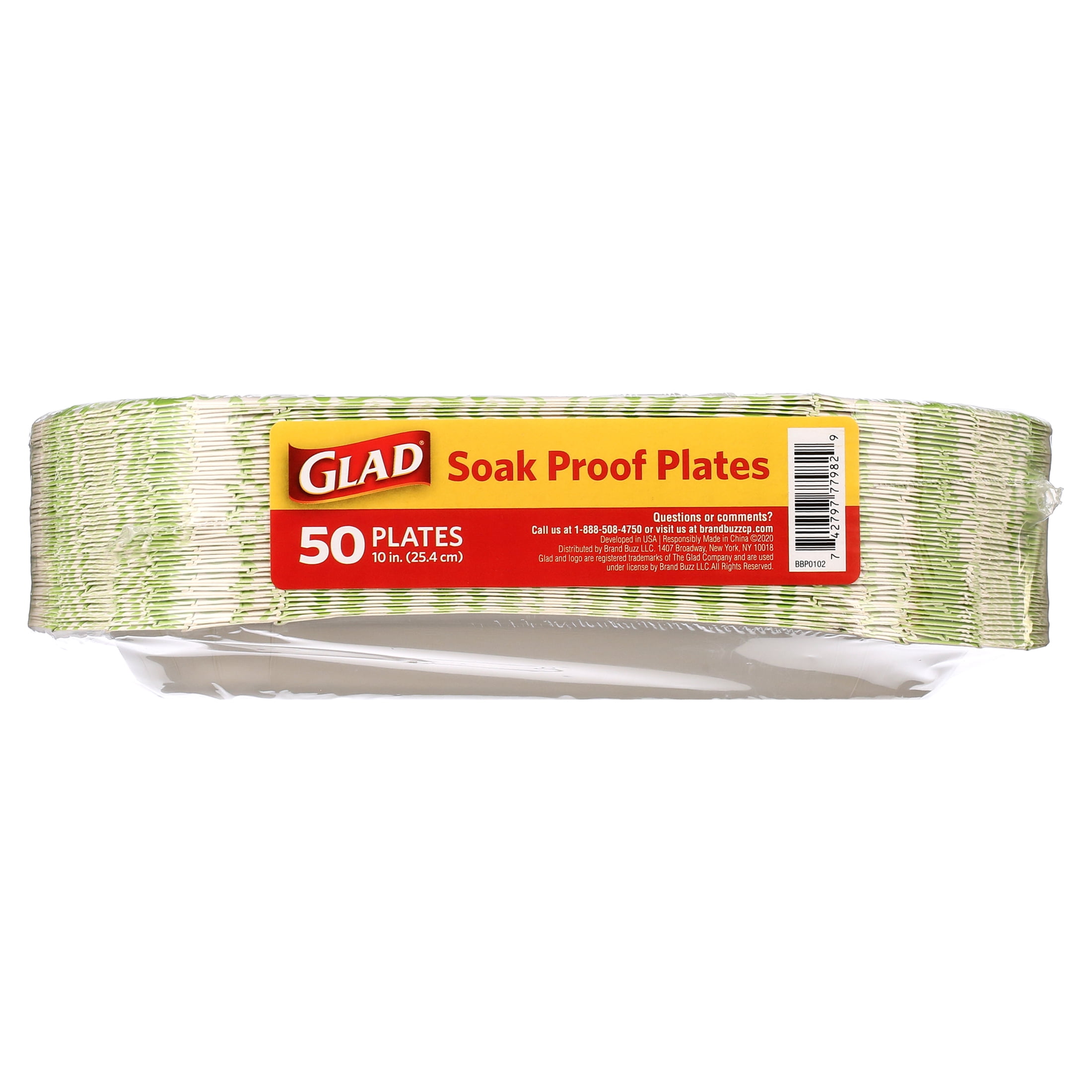 Glad Everyday 10" Square Paper Plates Green Victorian, 2 pack (100 plates total)