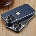 thumbnail image 3 of MOHEYO Shockproof Logo View Cover Metallic Frame Vegan Leather Case for iPhone 13 Pro Max - Black, 3 of 7