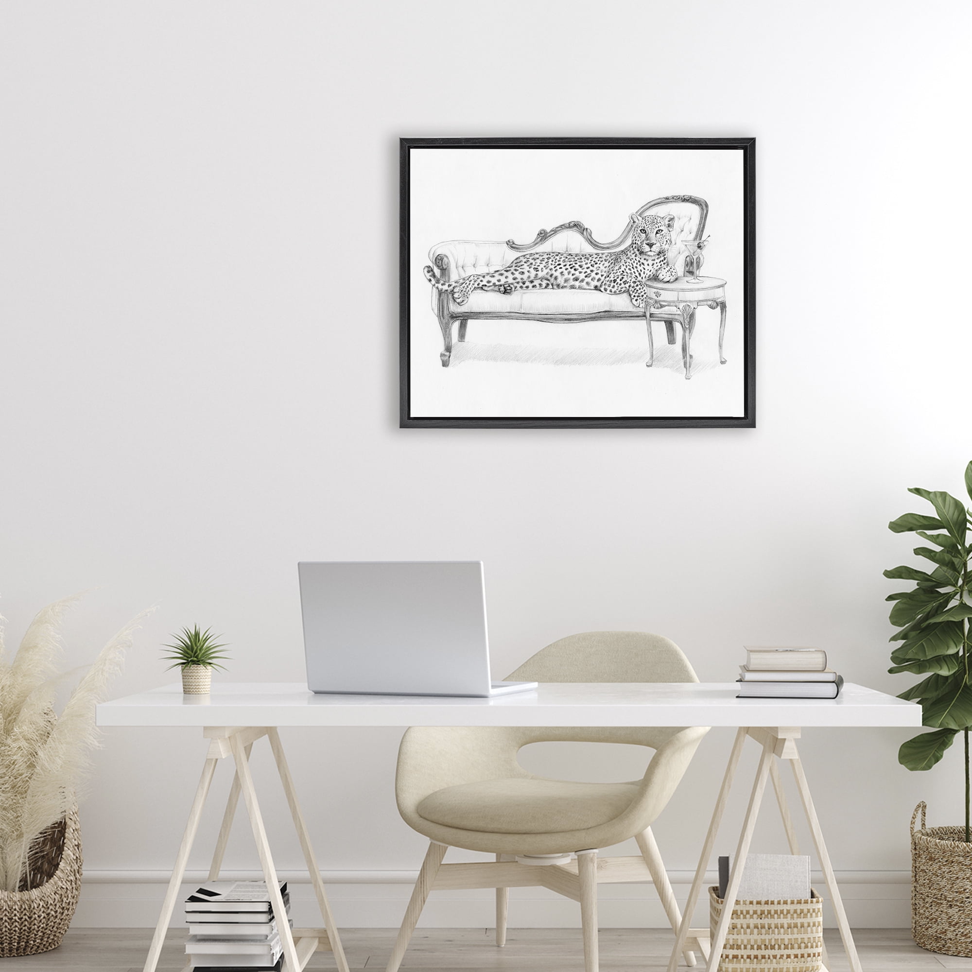 Stupell Industries Lounging Beast Cheetah Black Framed Floater Canvas Wall Art, design by Victoria Barnes