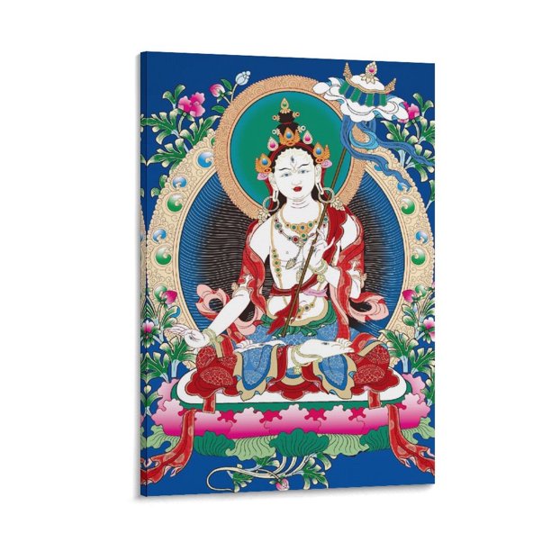 Póster de pintura tibetana Thangka Ushnisha Sita Tapatra, pintura sobre lienzo, arte de pared, póster de desplazamiento, impresión de imagen, decoración de paredes de sala de estar, carteles para el