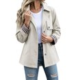 thumbnail image 2 of Byworldtasic Womens Lapel Short Trench Coat Plaid Cuff Lightweight Casual Button Jacket with Pockets, 2 of 8