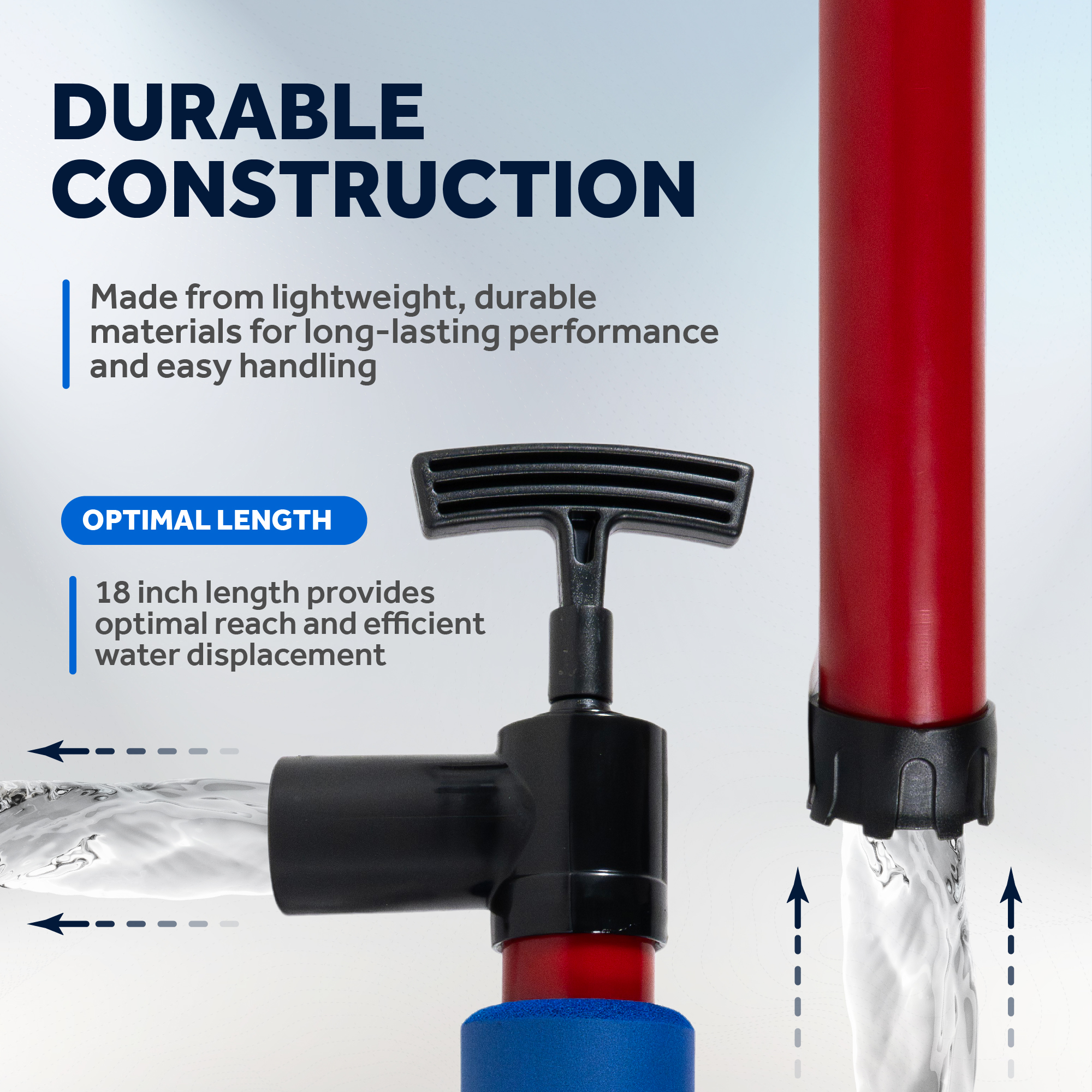 Five Oceans 18" Kayak Manual Bilge Pump for Water Extraction from Flooded Kayak, Boat, Canoe, or Personal Watercraft- FO4760