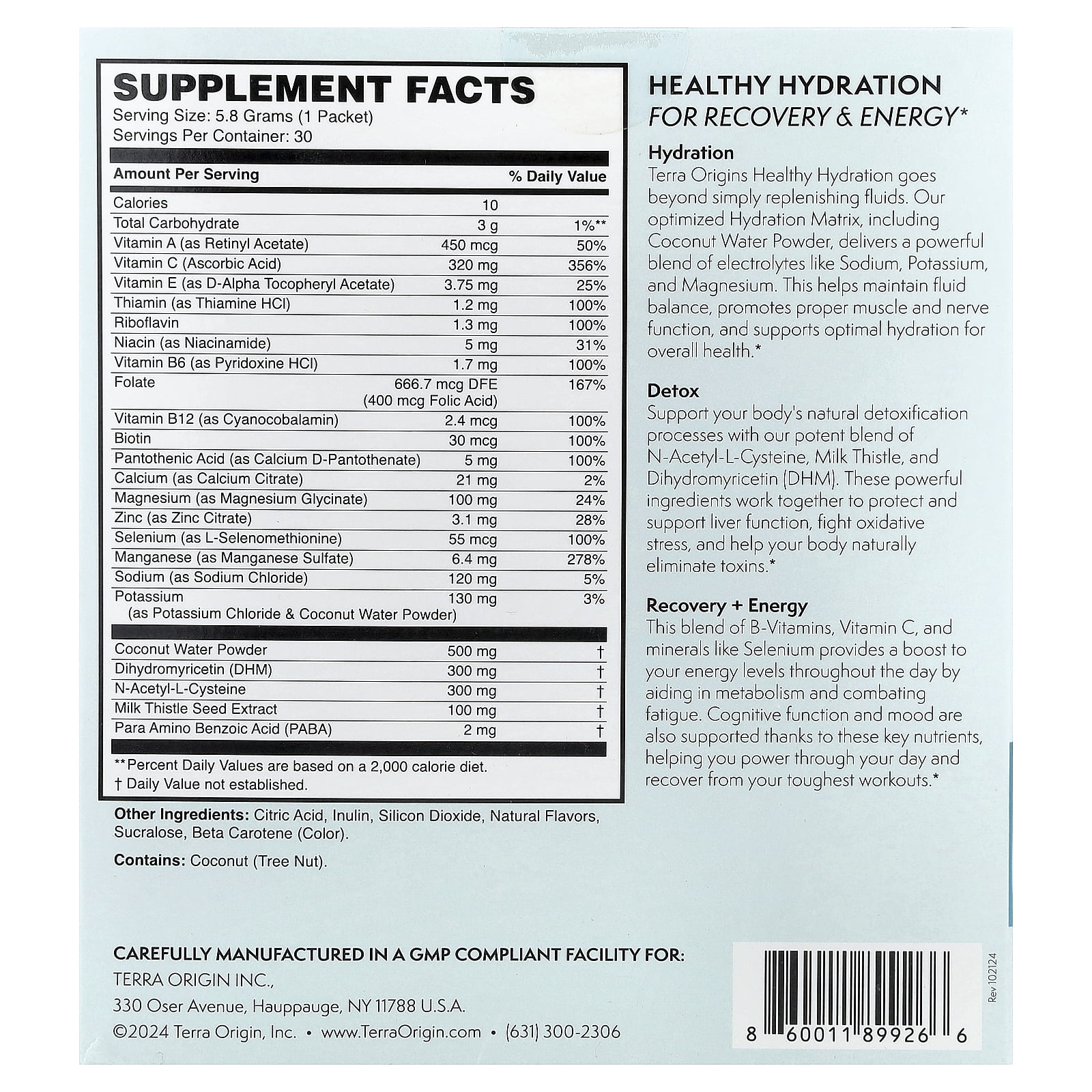 Terra Origin Healthy Hydration+, Lemonade, 30 On The Go Packets, 0.20 oz (5.8 g) Each