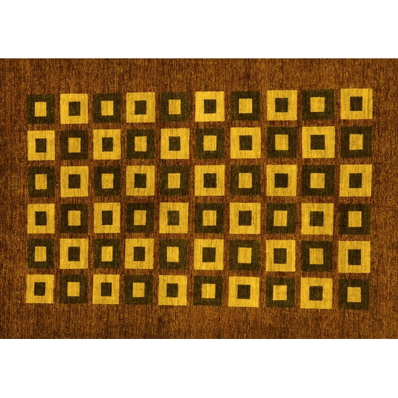 Ahgly Company Machine Washable Indoor Rectangle Checkered Yellow Modern Area Rugs, 7' x 10'