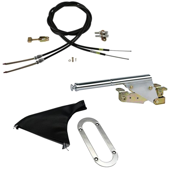 Floor Mount Emergency Parking Brake Black Boot Chrome Ring and Cable Kit