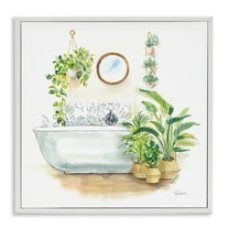 Stupell Industries Serene Bathroom Interior with Greenery Botanical & Floral Painting White Framed Art Print Wall Art, 17 x 17