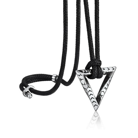 Bandmax Mobius Triangle Pendant Necklace for Men Women Viking Runes Design Adjustable Leather Rope Chain for Protection Amulet Gift