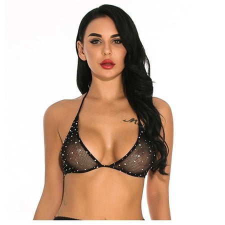 

BIZIZA Bra for Womens Mesh See Through Sexy Bralette Halter Strappy