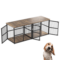 87 Inch Extra Large Double Dog Crate Furniture with Divider, Heavy Duty Kennel with 3 Lockable Doors, Wooden Indoor Pet House TV Stand for 2 Small Medium Large Dogs, Black