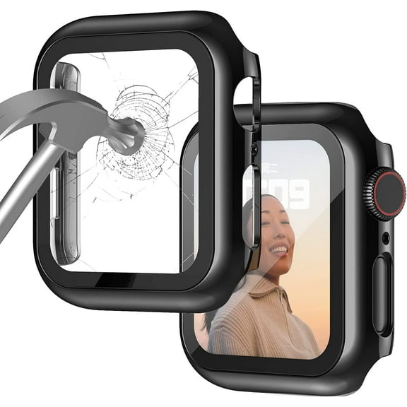 Apple Watch Case for Apple Watch Series 8 Series 7 41mm with Built-in Tempered Glass Screen Protector, All-Around Ultra-Thin Bumper Full Cover Hard PC Protective Case for iWatch, Black