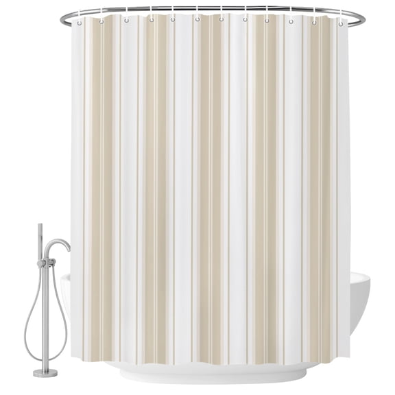 Small Stall Shower Curtain 48x72 Inch Narrow Half Size Cream Striped Bath Curtains Bathroom Decor, Modern Thin Line Vertical Stripes Waterproof Fabric Shower Curtain Set with Hooks 48 Inch