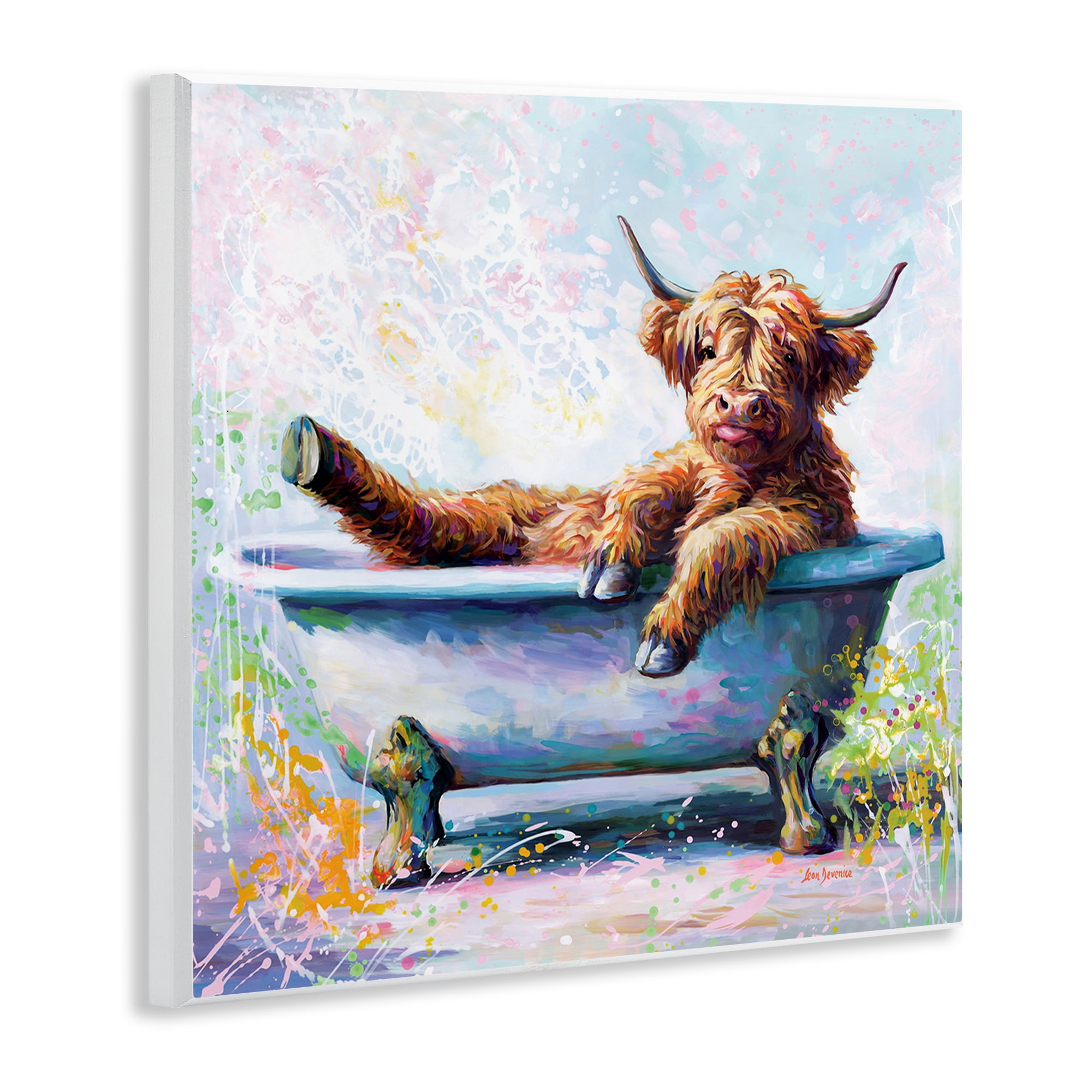 Stupell Industries Splashing Baby Cow Typography Painting Unframed Art Print Wall Art, 12 x 12