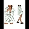 thumbnail image 3 of Conjuntos de Dos Piezas A Rayas para Mujer: Camisas Abotonadas y Pantalones Cortos, Conjuntos de Estar por Casa A Juego. Verde S, 3 of 6