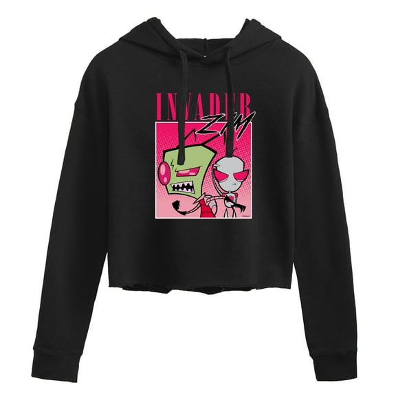 Invader ZIM - 90's Style ZIM and GIR - Juniors Cropped Pullover Hoodie