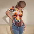 thumbnail image 3 of Saiise Motif Portrait Renard Éclaboussure de Couleur Combinaison à Manches Courtes pour Femmes Col Rond Pyjama Justaucorps Extensible avec Fermeture à Pression-TTTG, 3 of 7