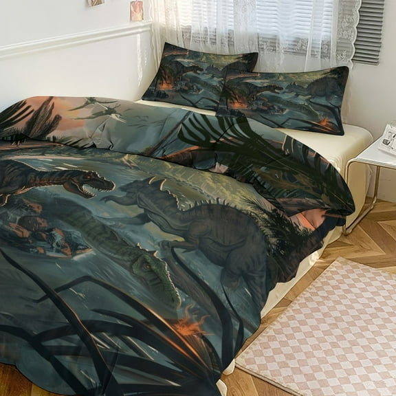 Jurassic Dinosaur Bedding Set with Zipper Closure for Girls & Boys