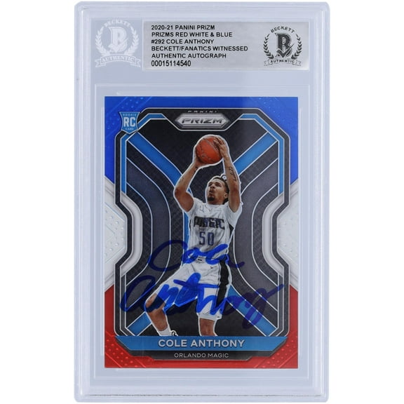 Cole Anthony Orlando Magic Autographed 2020-21 Panini Prizm Red White & Blue Prizm #292 Beckett Fanatics Witnessed Authenticated Rookie Card - Fanatics Authentic Certified