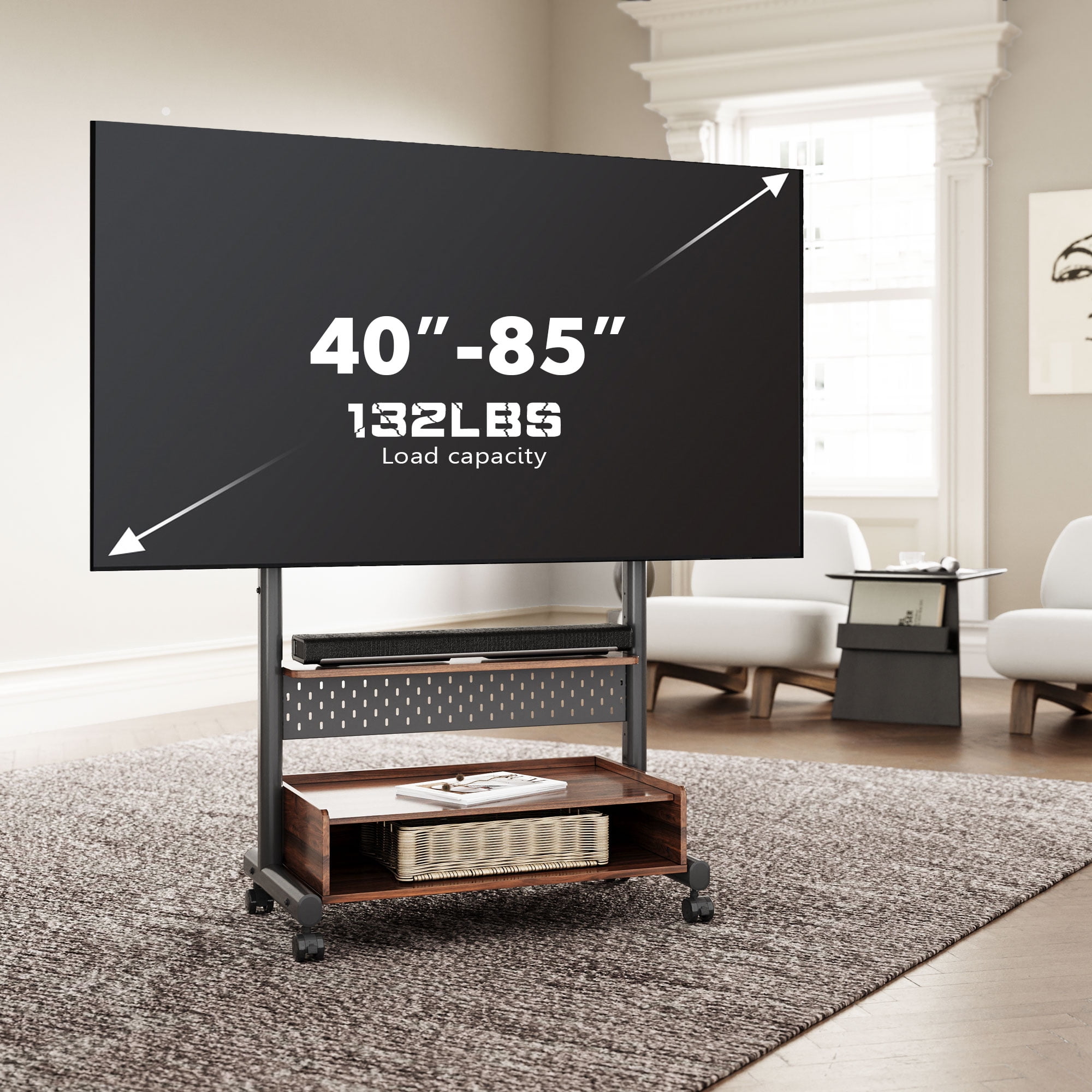 FITUEYES Sturdy Rolling Floor TV Stand Mount for 40-85 Inch,Height Adjustable
