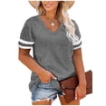 thumbnail image 4 of Casual Summer Tops for Women V Neck T Shirts Short Sleeve Tunic Tops Loose Fit Women's Striped Strappy V-neck Color-Plaid T-shirt, 4 of 5