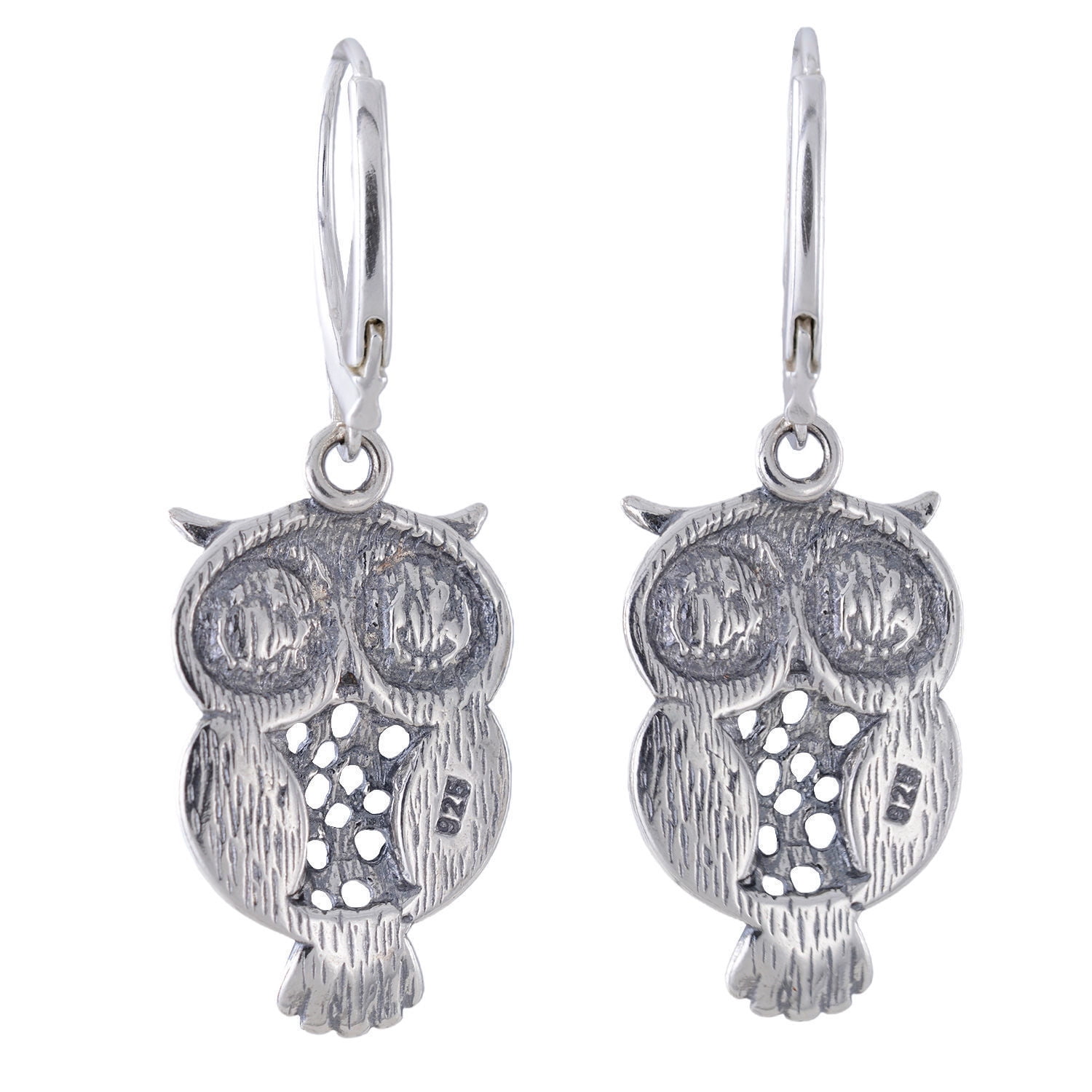Baltic Amber Owl Drop Earrings in Sterling Silver