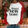 thumbnail image 2 of Penkiiy Happy New Year Women's Classic New Year Print Round Neck Long Sleeve Loose Round Neck Tops M Red, 2 of 4