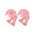 thumbnail image 2 of RUINIXCW Toddler Baby Girls Halloween Outfit Infant Baby Girls Fall Winter Clothes Cute Ghost Pumpkin Print Ruffled Long Sleeve Sweatshirt Top with Flare Pants Bell Bottom Set, 2 of 9