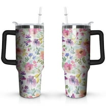 Watercolor Flowers 40oz Stainless Steel Vacuum Insulated Tumbler with Lid and Straw for Water Iced Tea Coffee Smoothie and More