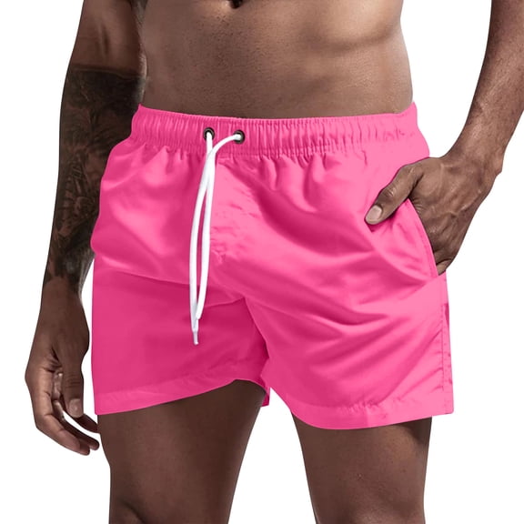 Hearthz Quick Dry Shorts for Men Summer Vacation Mens Beach Shorts Drawstring Elastic Waistband Mens Casual Shorts with Pockets Pink XXXL