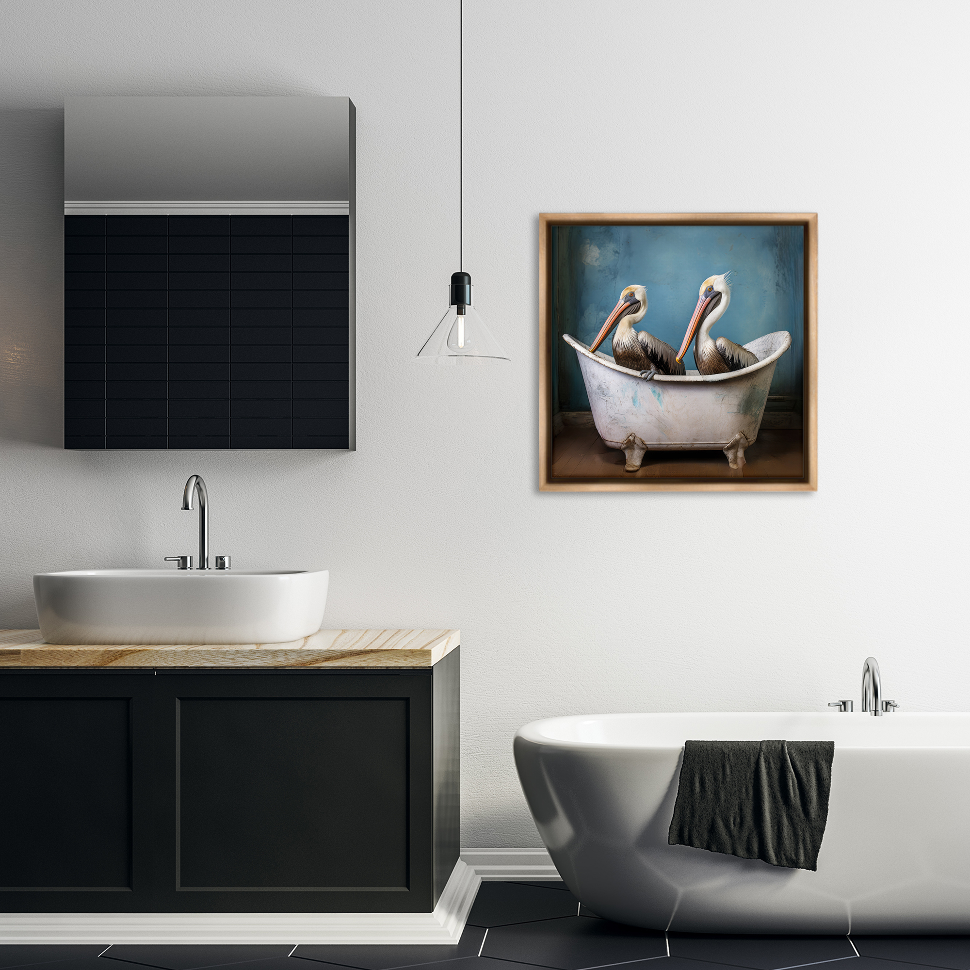 Stupell Industries Pelican Bath Time Typography Painting Brown Floater Framed Canvas Art Print Wall Art, 25 x 25