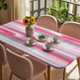 thumbnail image 3 of Pink Gray Stripes Table Cloths for 6 Foot Rectangle Tables, Watercolor Modern Abstract Minimalist Patio Waterproof Elastic Fitted Tablecloths, Washable Rectangular Table Cover for Camping, 3 of 8