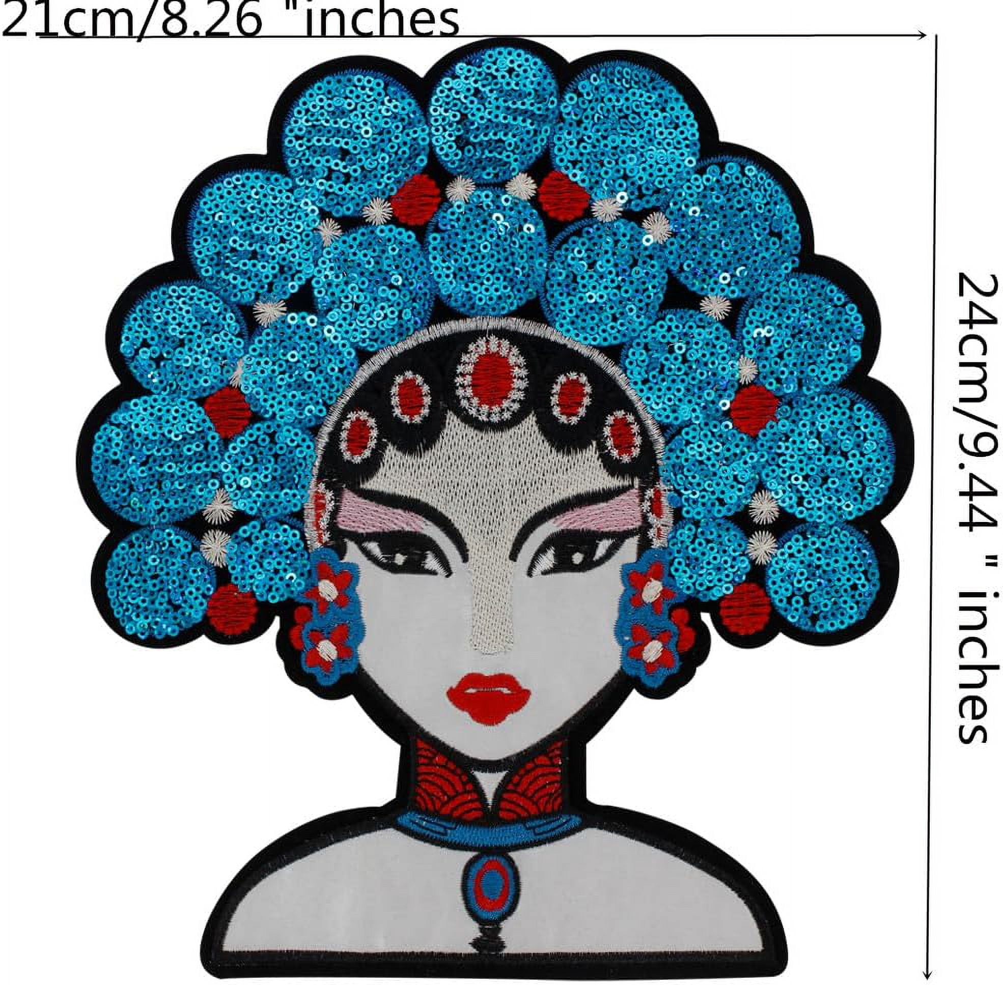 Chinese Opera Embroidered Patches Sequin Peking Opera Sew on Patch Traditional Drama HuaDan Custom Applique DIY Decor Fabric Badge