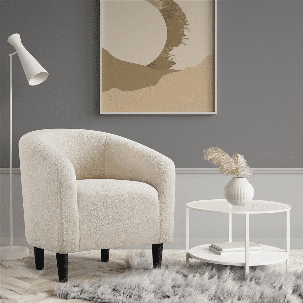 Yaheetech Upholstered Club Chair Accent Barrel Chair, Ivory