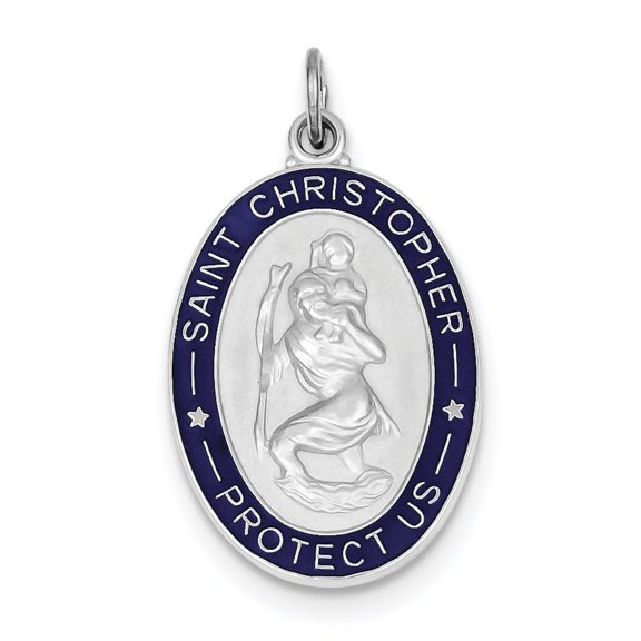 Sterling Silver Rhodium-plated Enameled St. Christopher Medal