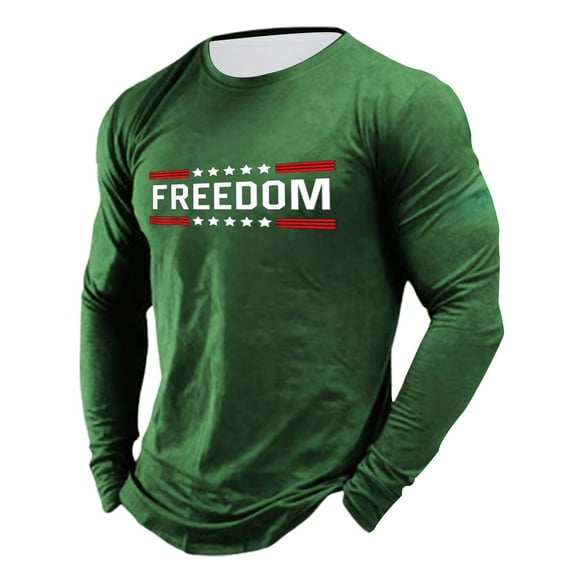 Freedom Shirts for Men Oversized Crew Neck Long Sleeve Tunic Tops Tees Sports Athletic Outdoor Activities Casual Comfort Fit Daily Wear