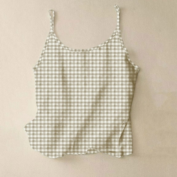 Karight Camisole Tops for Women Cotton Linen Plaid Tank Tops Casual Spaghetti Strap Sleeveless Blouses Summer Gauze Shirts