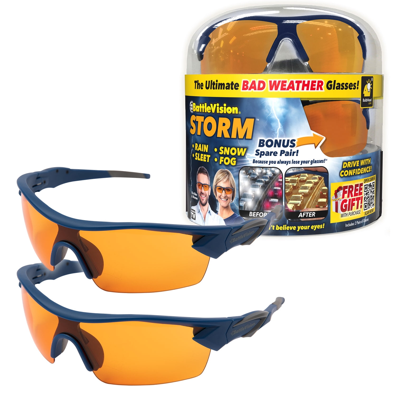 BattleVision HD Polarized Sunglasses 2 Pack for Driving Unisex Adult Glare Reduction As Seen On TV Walmart