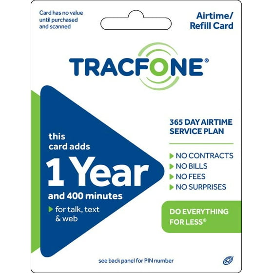 tracfone 400 minute 1 year service plan prepaid phone card walmart com