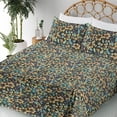 thumbnail image 3 of Ambesonne Floral Fitted & Flat Sheet with Shams 4 Pcs Set, Flowers Acrylic Repeating, Queen, Sea Green and Cadet Blue, 3 of 5