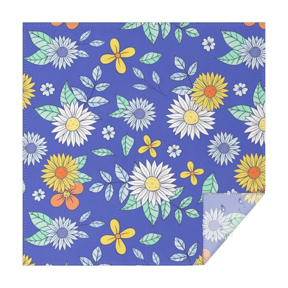 60x60in(152x152cm) Square Tablecloth, Waterproof Polyester Table Cover, Wrinkle Resistant & Washable Fabric for Dining, Kitchen, Picnic, Daisy Flowers Print