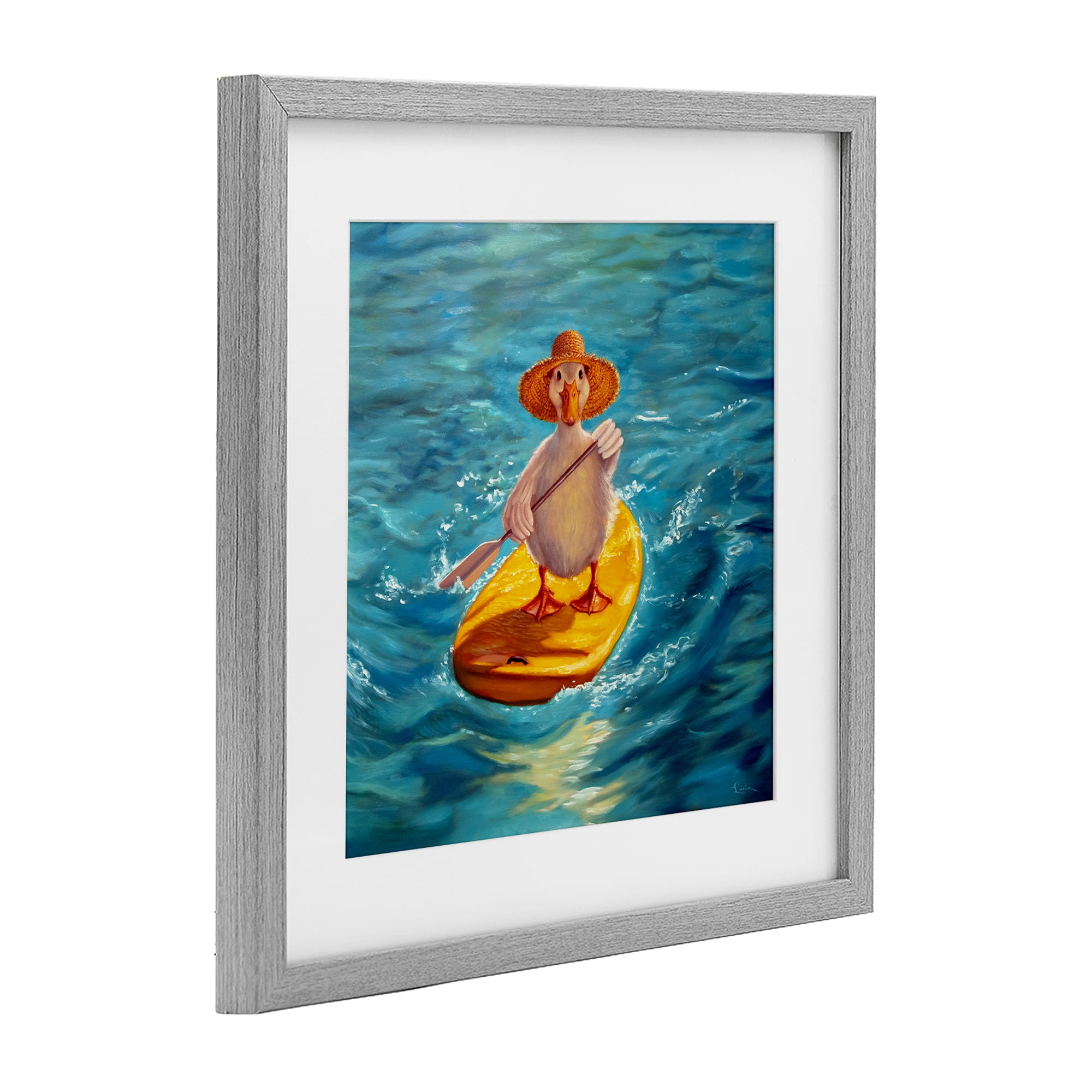 Stupell Industries The Paddler Duck with Straw Hat Gray Framed Print Under Glass, design by Lucia Heffernan