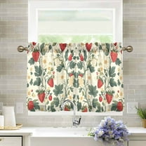 Yayeee Kitchen Curtains Tier Pair Light Filtering 27"x36" Rod Pocket Short Cafe Window Panel, Small Strawberry Pattern