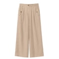 thumbnail image 3 of Miluxas Womens Solid Wide Leg Ankle Pants Elastic High Waisted Straight Leg Cropped Pants with Pockets Work office Dressy Trousers Streetwear Beige, 3 of 8