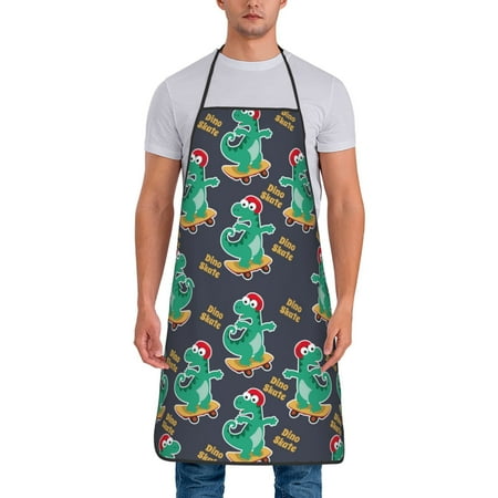 

Adjustable Bib Apron - skate cute Dinosaur Waterdrop Resistant Cooking Apron Kitchen Aprons for Men Women